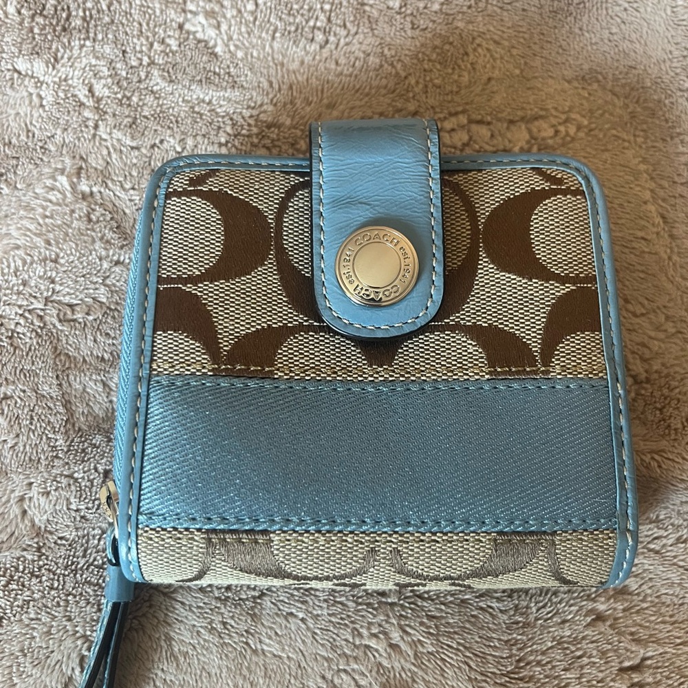 Coach Blue and Brown Signature Wallet